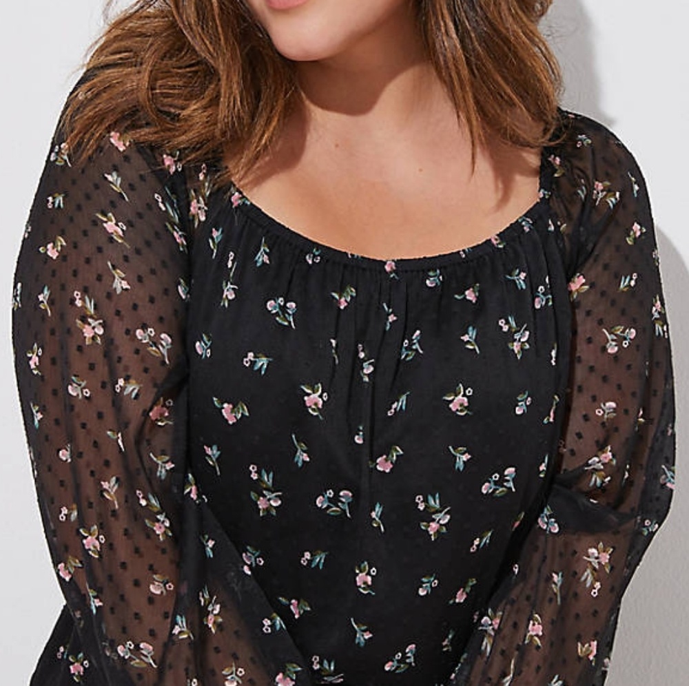 Loft Plus Black Floral square neck Dress size 18 - Picture 2 of 3